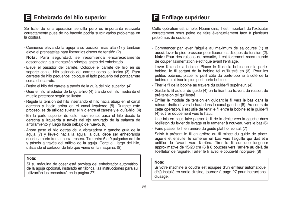 Enhebrado del hilo superior, Enfilage supérieur | SINGER 1507 User Manual | Page 32 / 88