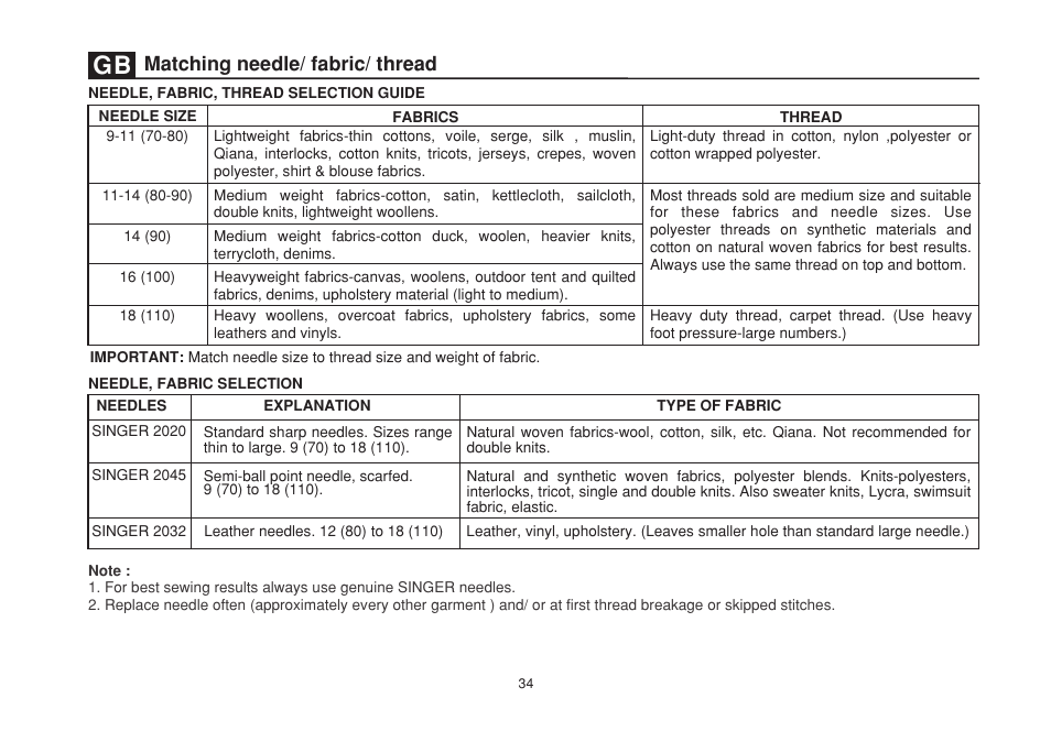 Matching needle/ fabric/ thread | SINGER 1507 User Manual | Page 41 / 88