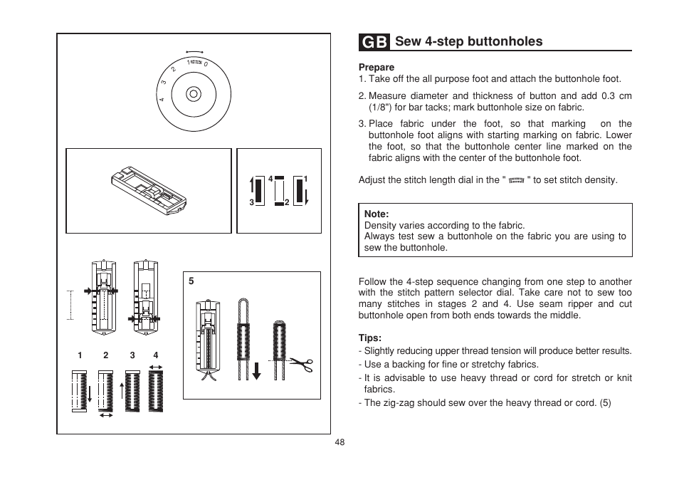 Sew 4-step buttonholes | SINGER 1507 User Manual | Page 55 / 88