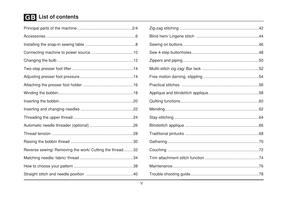 List of contents | SINGER 1507 User Manual | Page 6 / 88