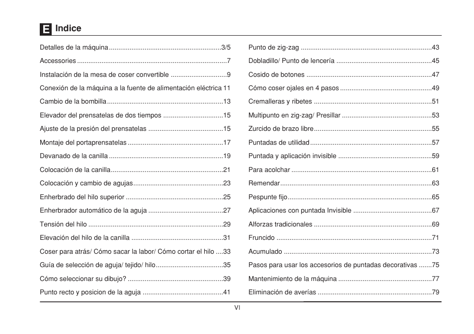 Indice | SINGER 1507 User Manual | Page 7 / 88