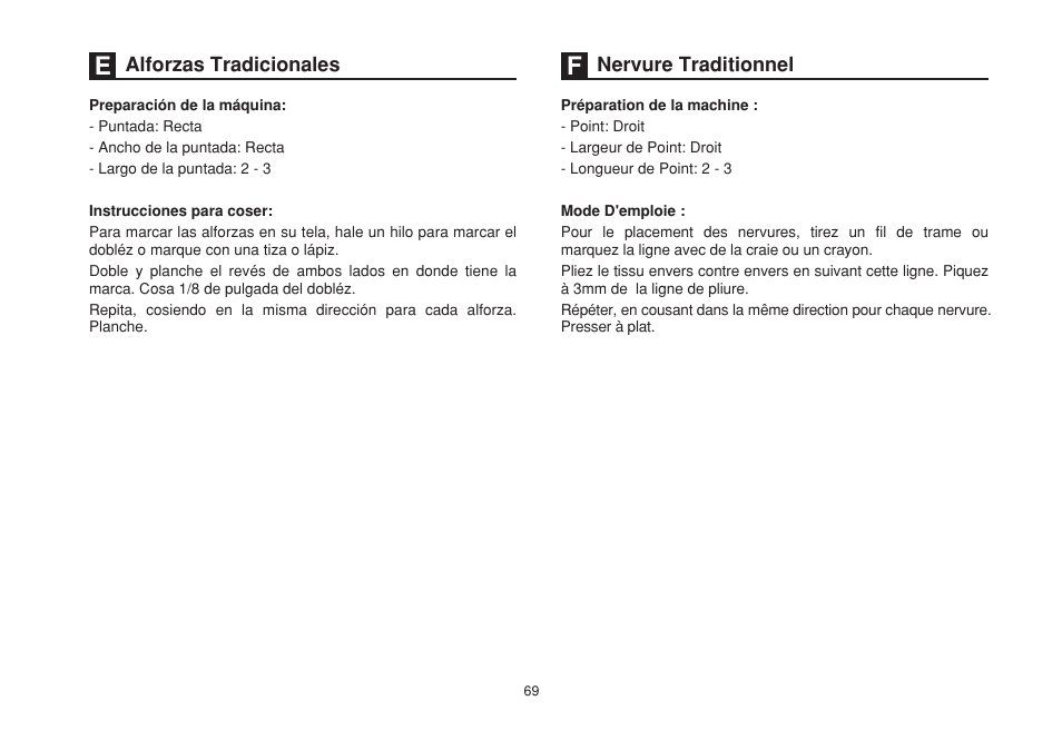 Alforzas tradicionales nervure traditionnel | SINGER 1507 User Manual | Page 76 / 88