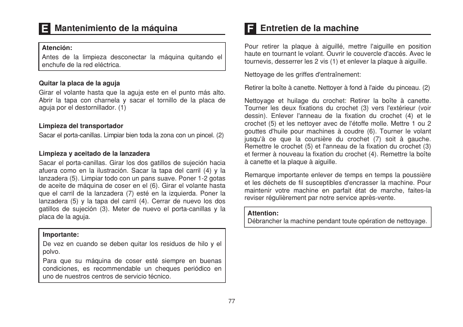 Entretien de la machine, Mantenimiento de la máquina | SINGER 1507 User Manual | Page 84 / 88