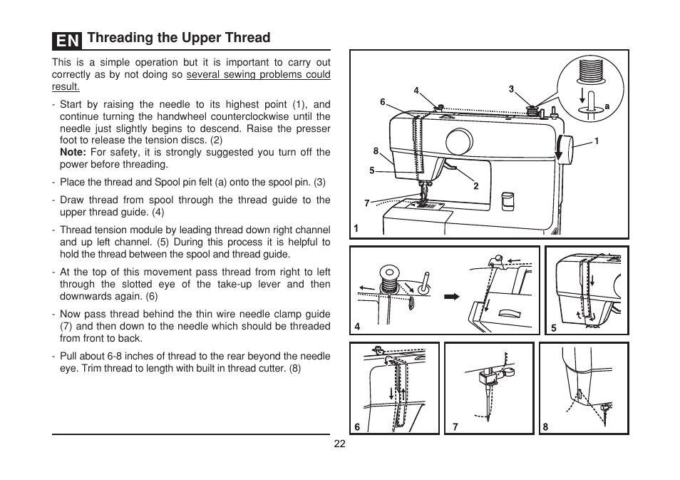 Threading the upper thread | SINGER 1512 PROMISE II Instruction Manual User Manual | Page 22 / 59
