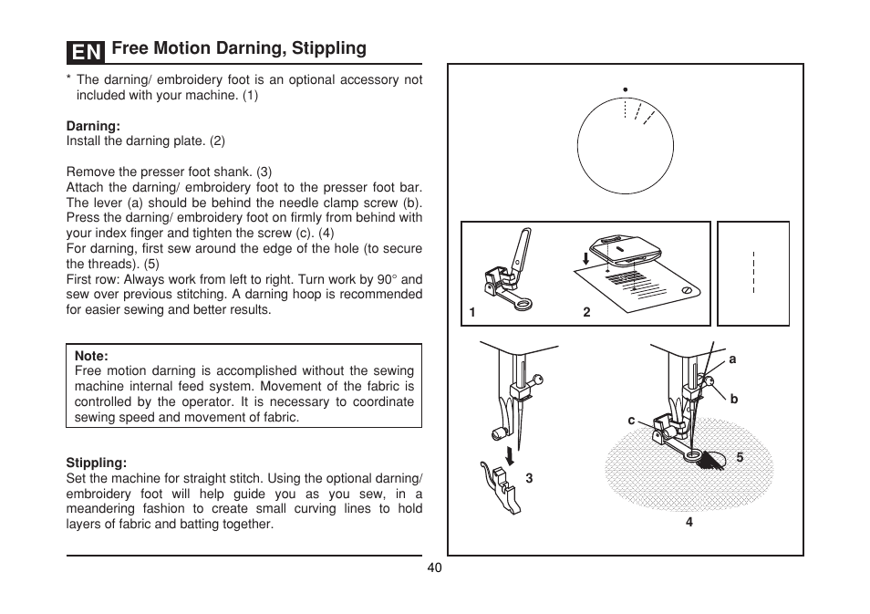 Free motion darning, stippling | SINGER 1512 PROMISE II Instruction Manual User Manual | Page 40 / 59