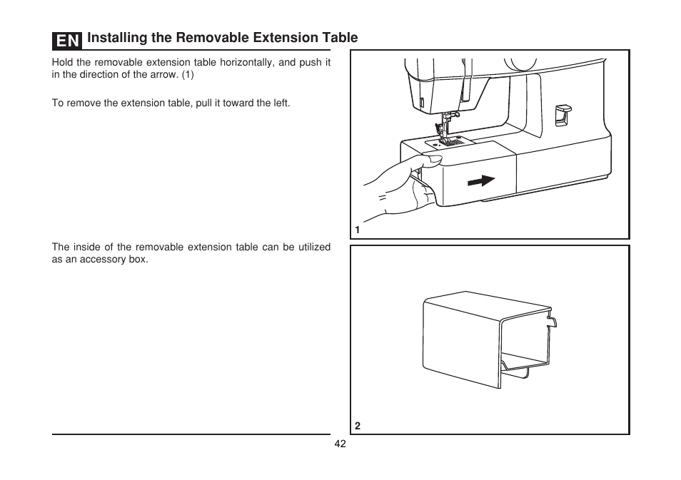 Installing the removable extension table | SINGER 1512 PROMISE II Instruction Manual User Manual | Page 42 / 59