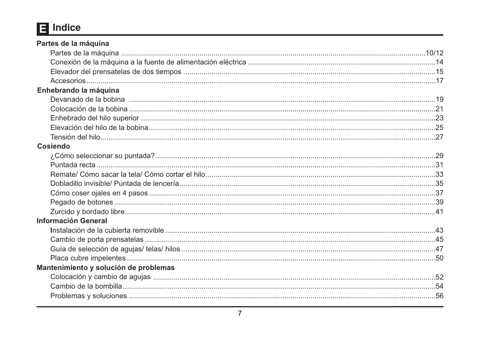 Indice | SINGER 1512 PROMISE II Instruction Manual User Manual | Page 7 / 59