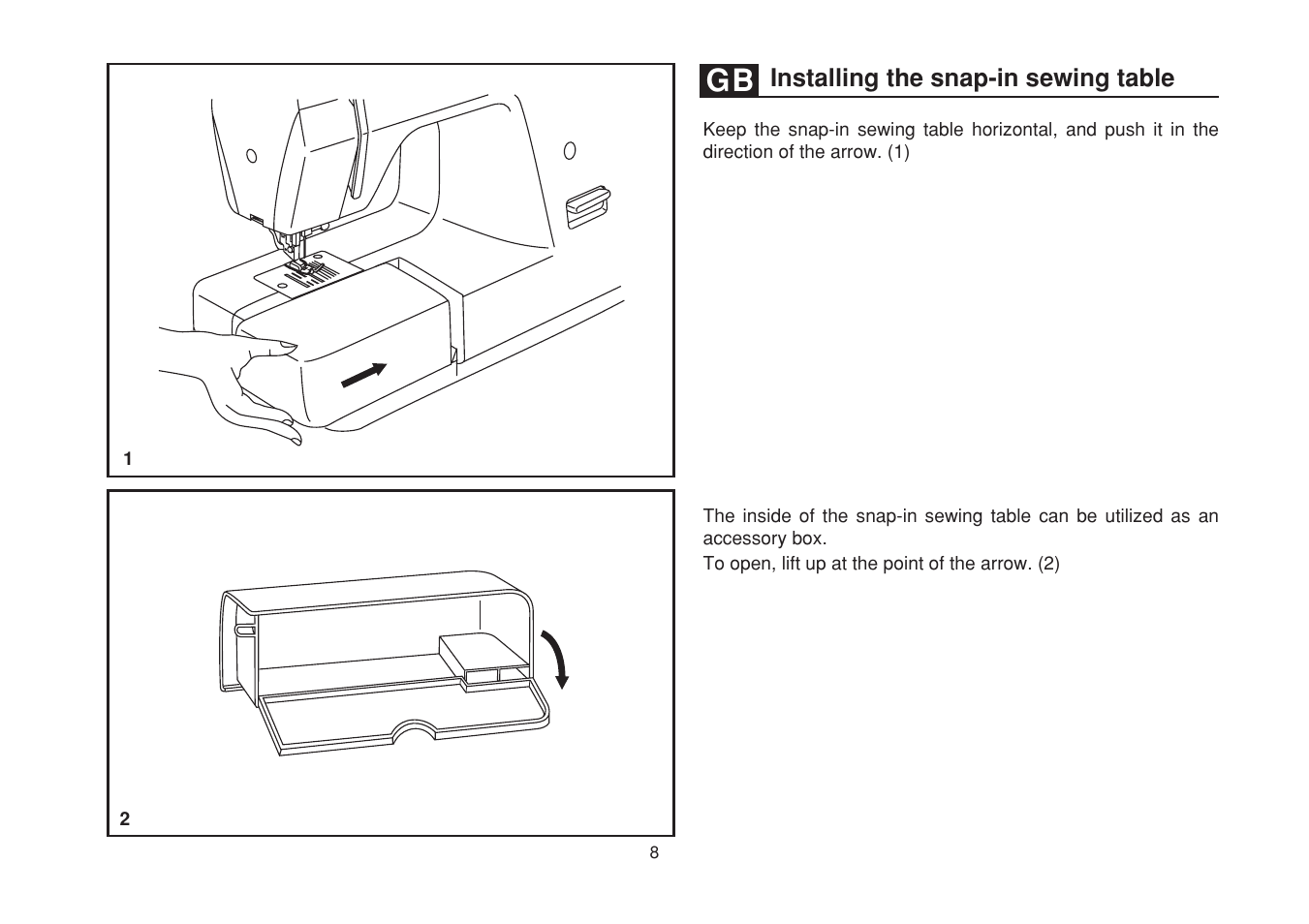 Installing the snap-in sewing table | SINGER 1525 User Manual | Page 15 / 76