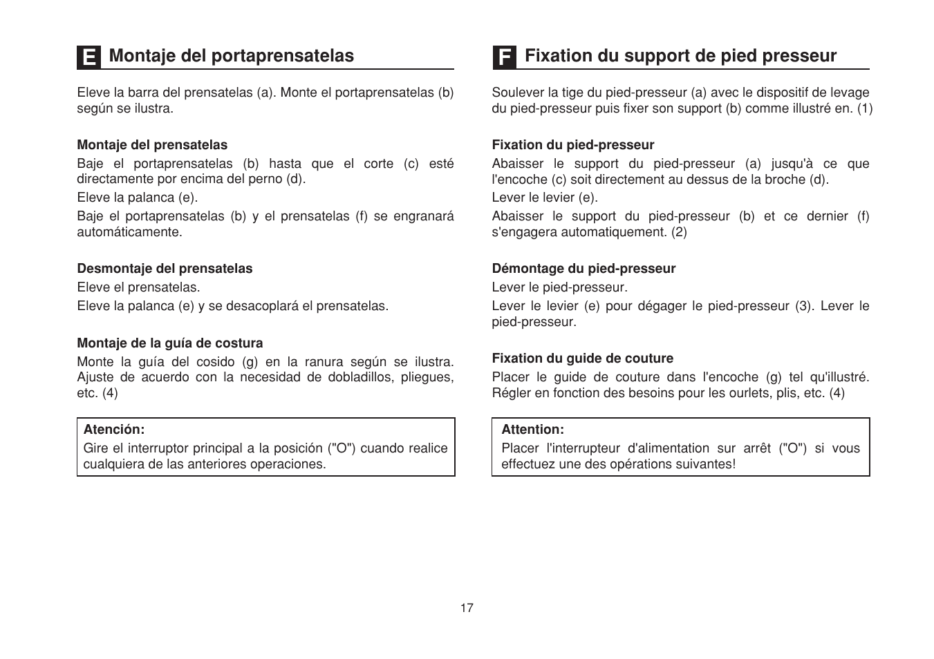 Montaje del portaprensatelas, Fixation du support de pied presseur | SINGER 1525 User Manual | Page 24 / 76