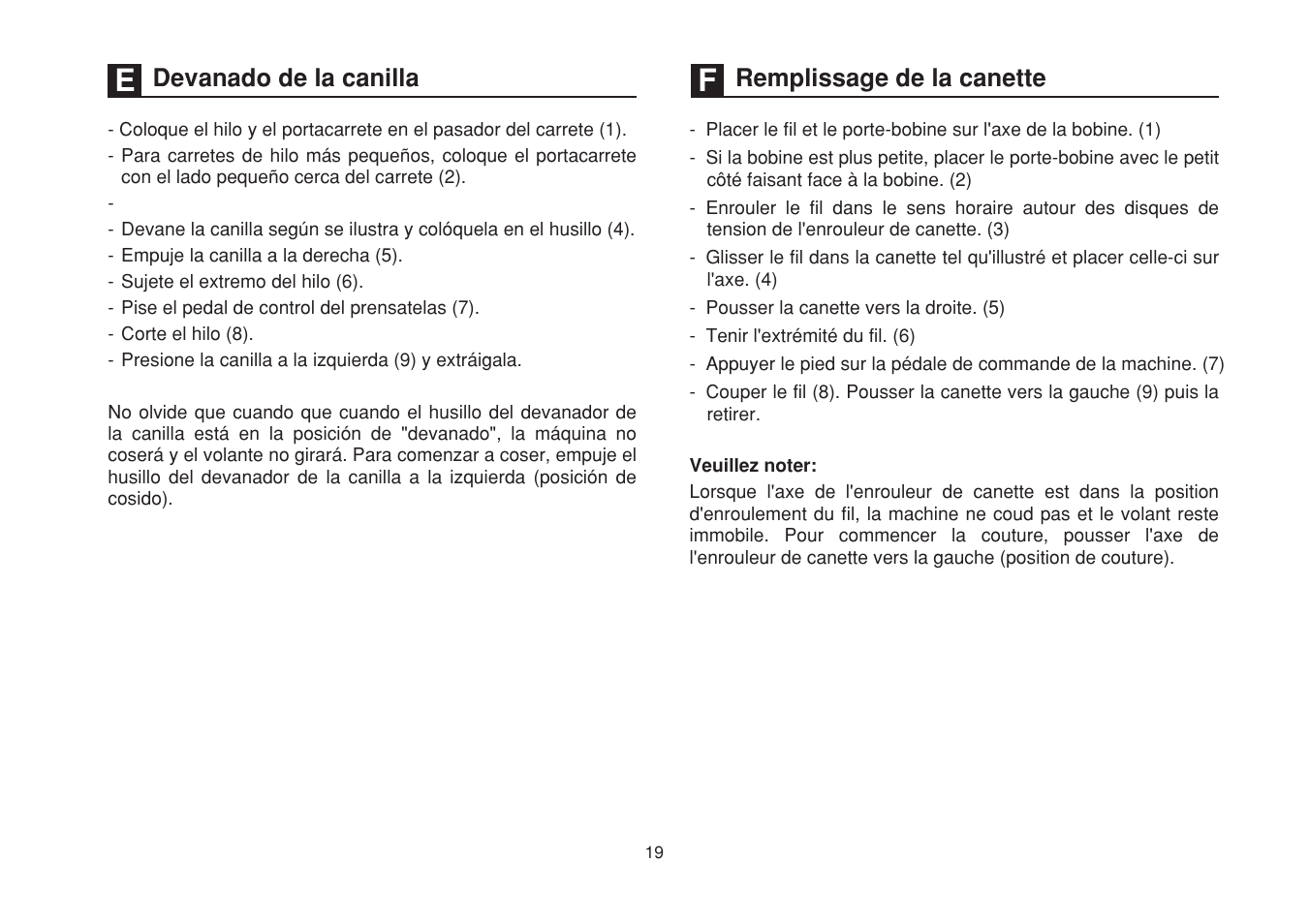 Devanado de la canilla, Remplissage de la canette | SINGER 1525 User Manual | Page 26 / 76