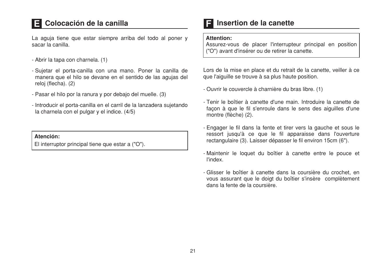 Colocación de la canilla, Insertion de la canette | SINGER 1525 User Manual | Page 28 / 76