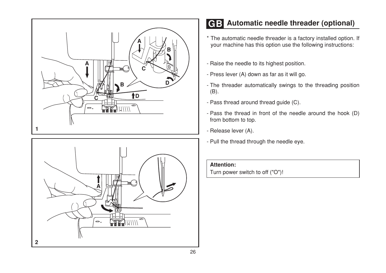 Automatic needle threader (optional) | SINGER 1525 User Manual | Page 33 / 76