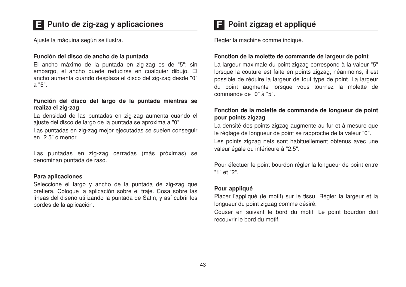 Punto de zig-zag y aplicaciones, Point zigzag et appliqué | SINGER 1525 User Manual | Page 50 / 76