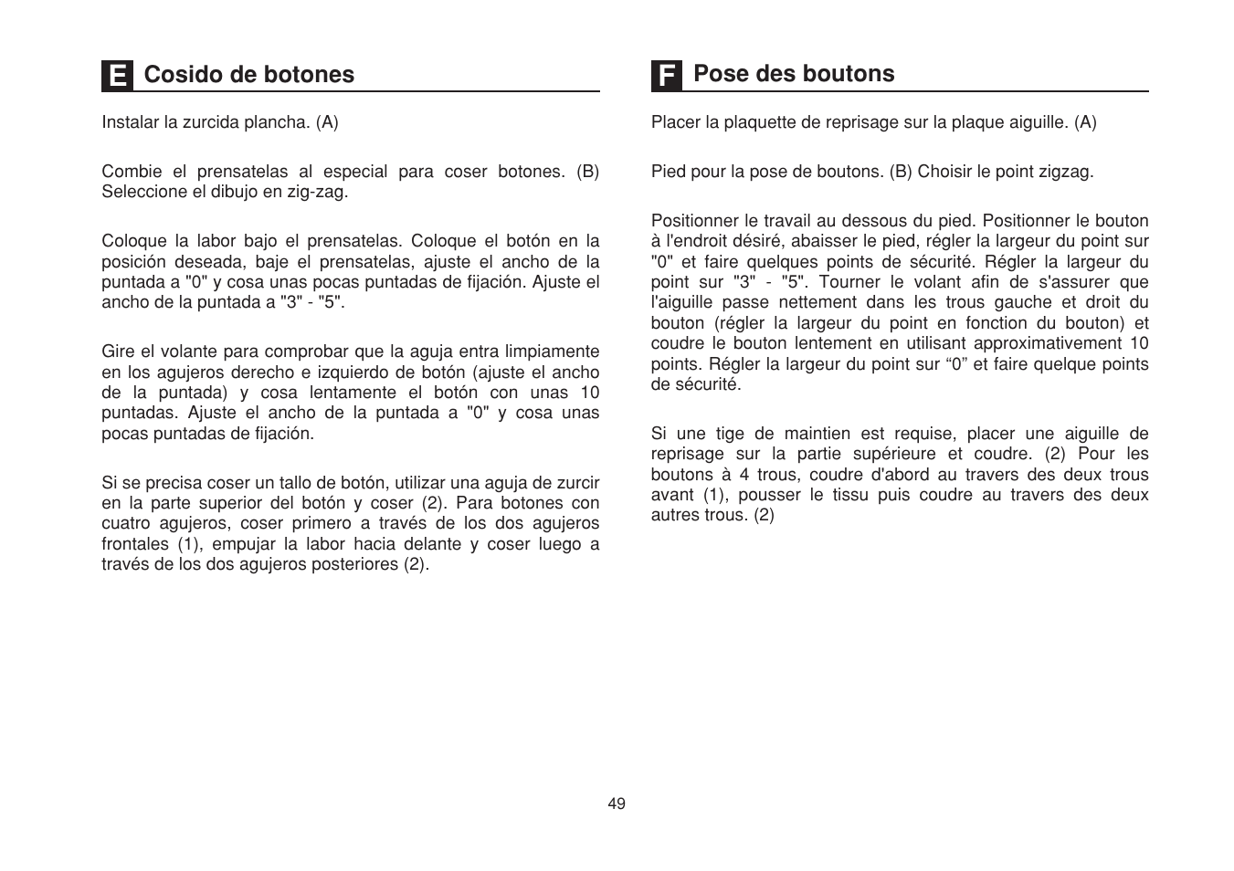 Cosido de botones, Pose des boutons | SINGER 1525 User Manual | Page 56 / 76