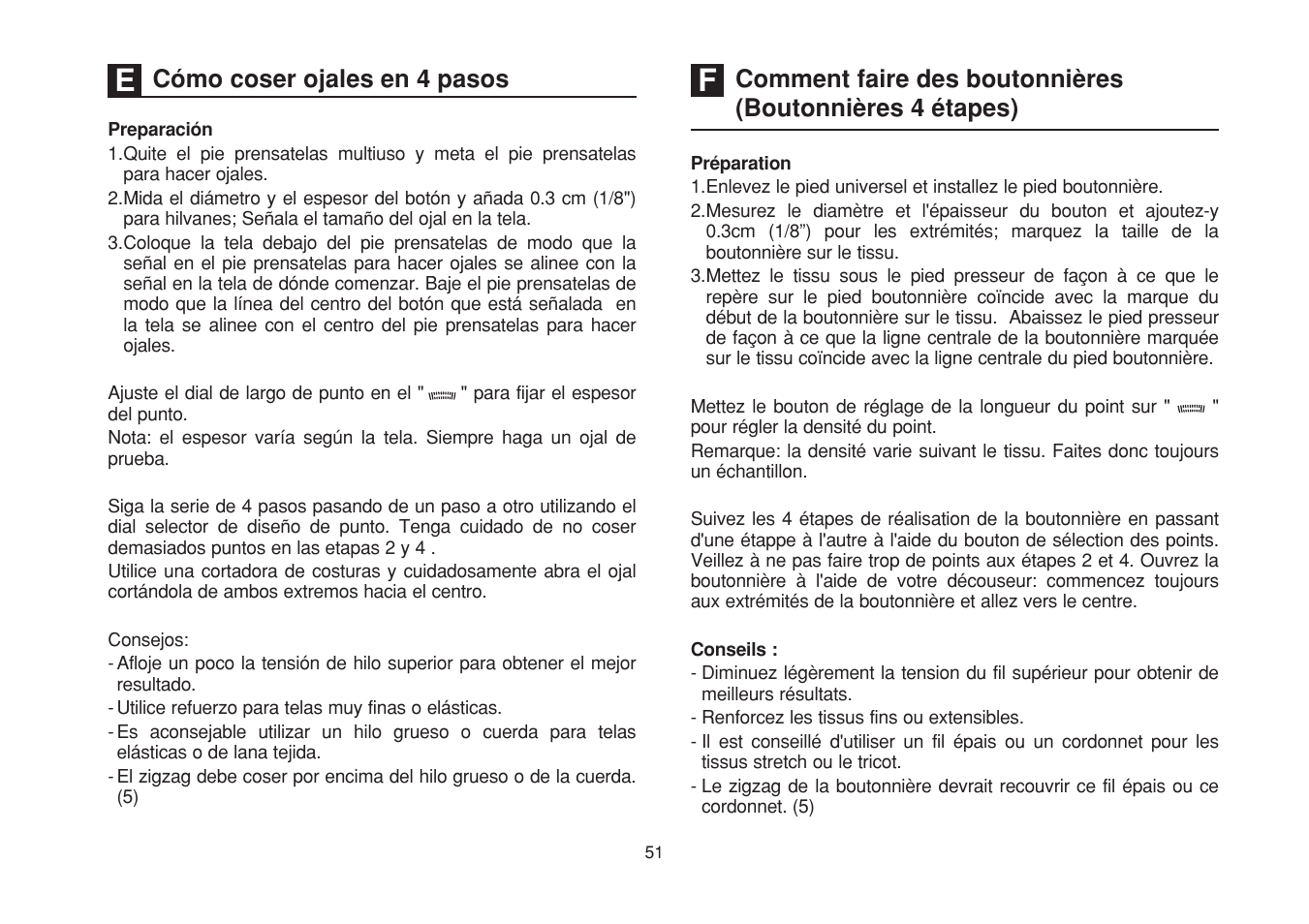 Cómo coser ojales en 4 pasos | SINGER 1525 User Manual | Page 58 / 76