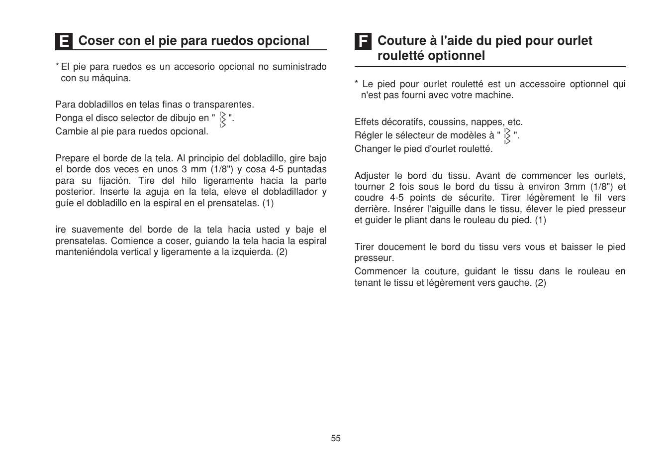 Coser con el pie para ruedos opcional | SINGER 1525 User Manual | Page 62 / 76