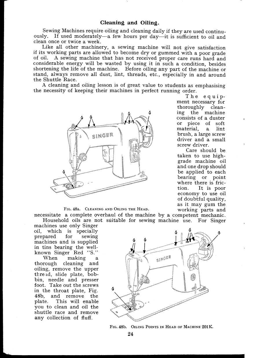 Gleaning and oiling | SINGER 404K User Manual | Page 24 / 78