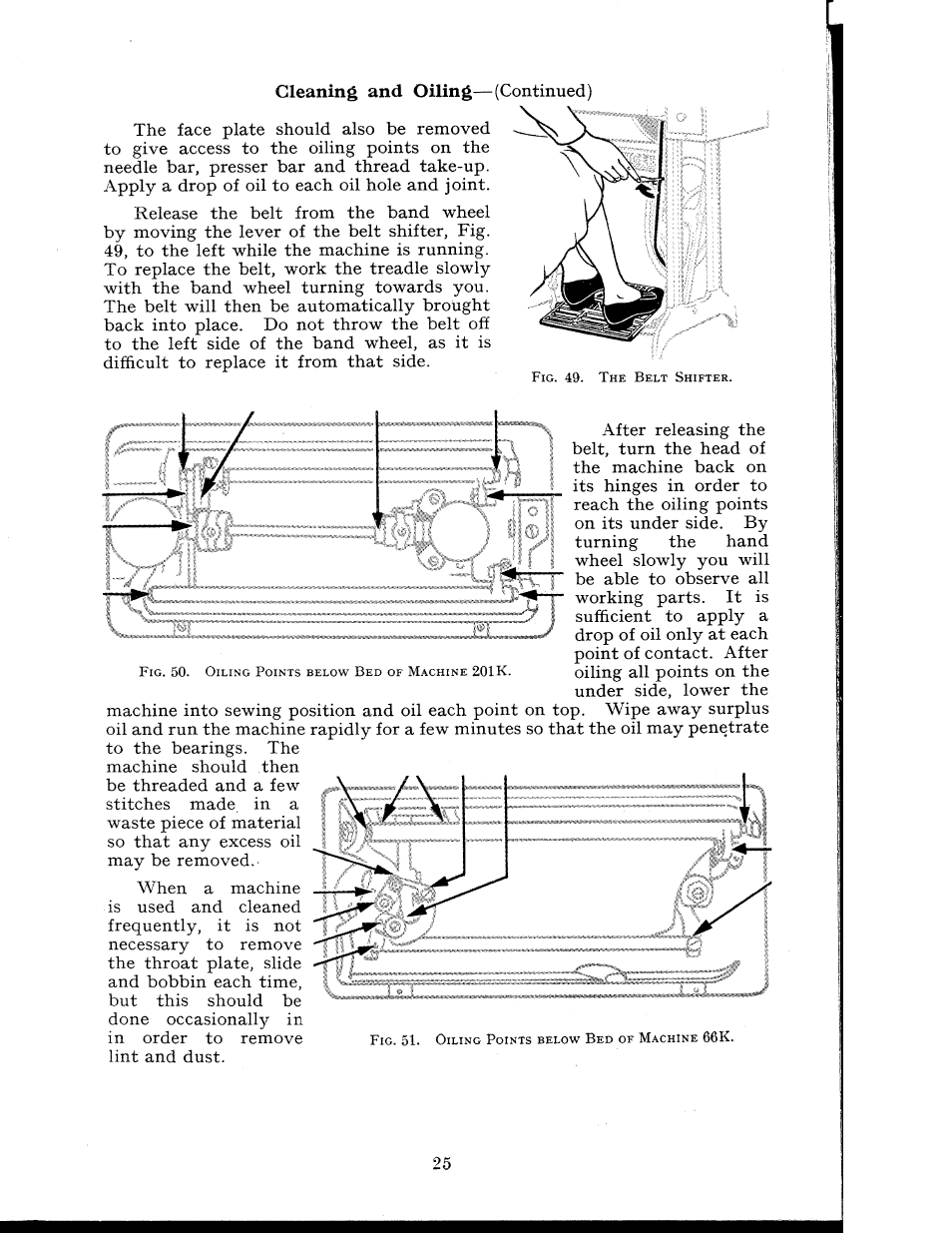 Gleaning and oiling—(continued) | SINGER 404K User Manual | Page 25 / 78