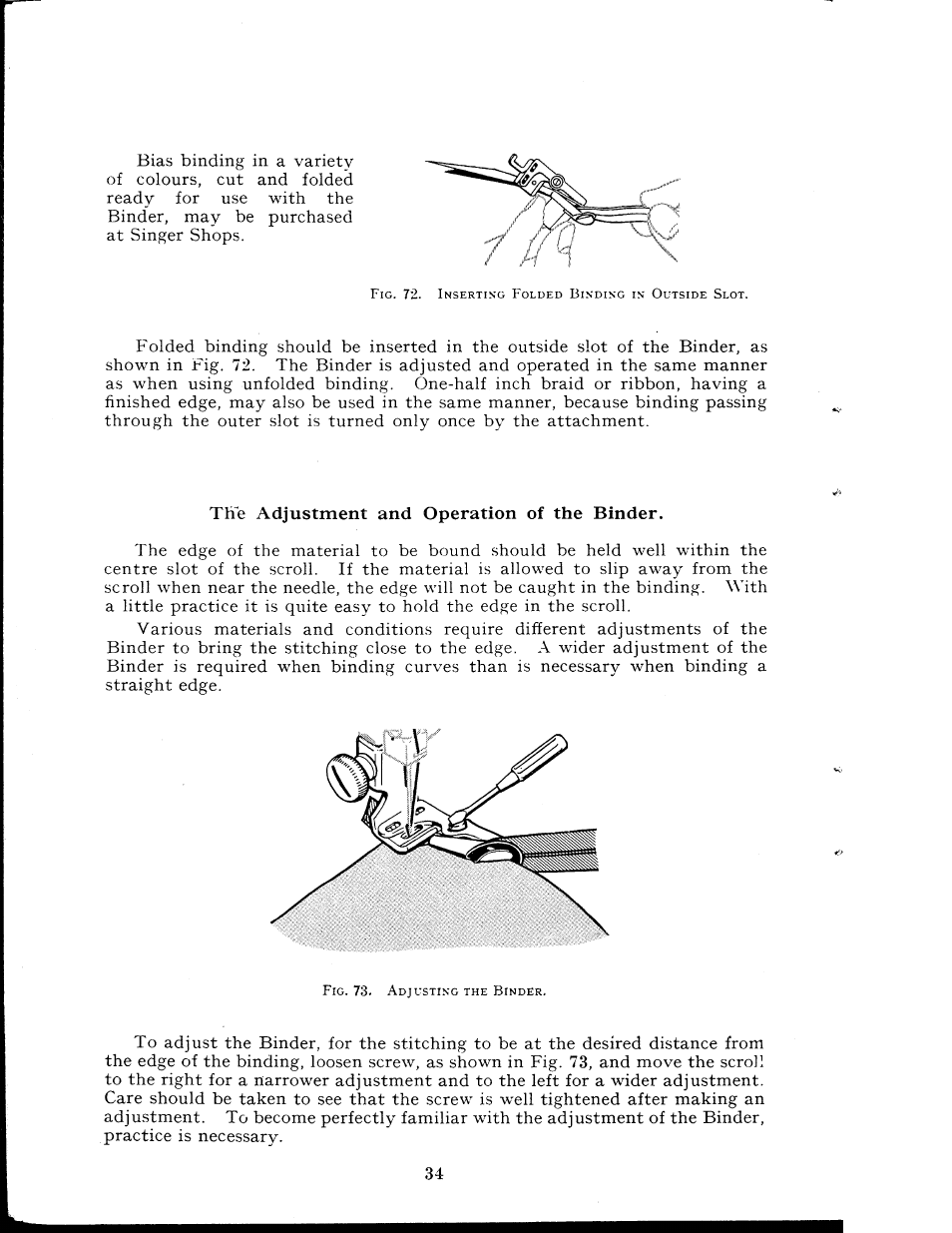 The adjustment and operation of the binder | SINGER 404K User Manual | Page 34 / 78