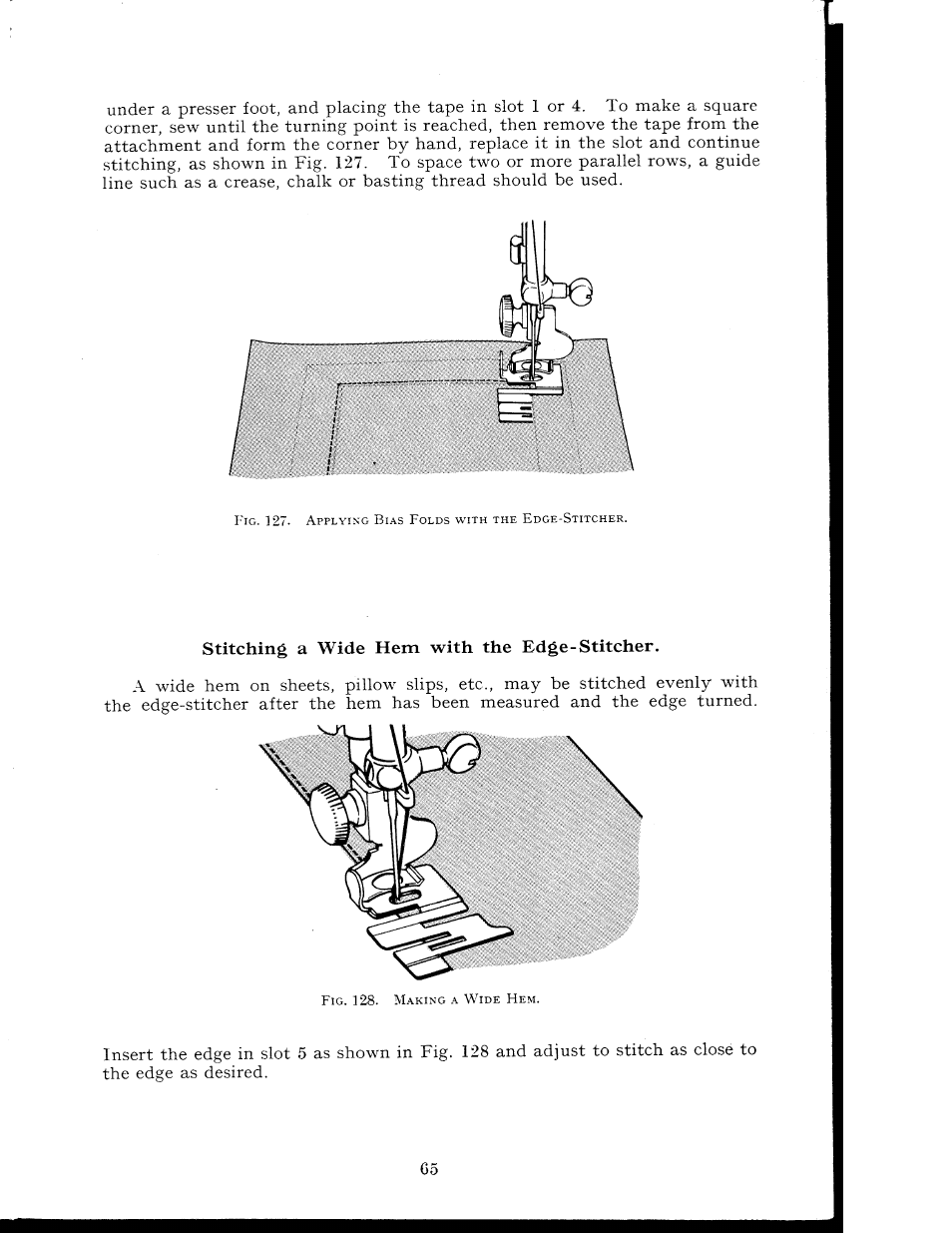 Stitching a wide hem with the edge-stitcher | SINGER 404K User Manual | Page 65 / 78