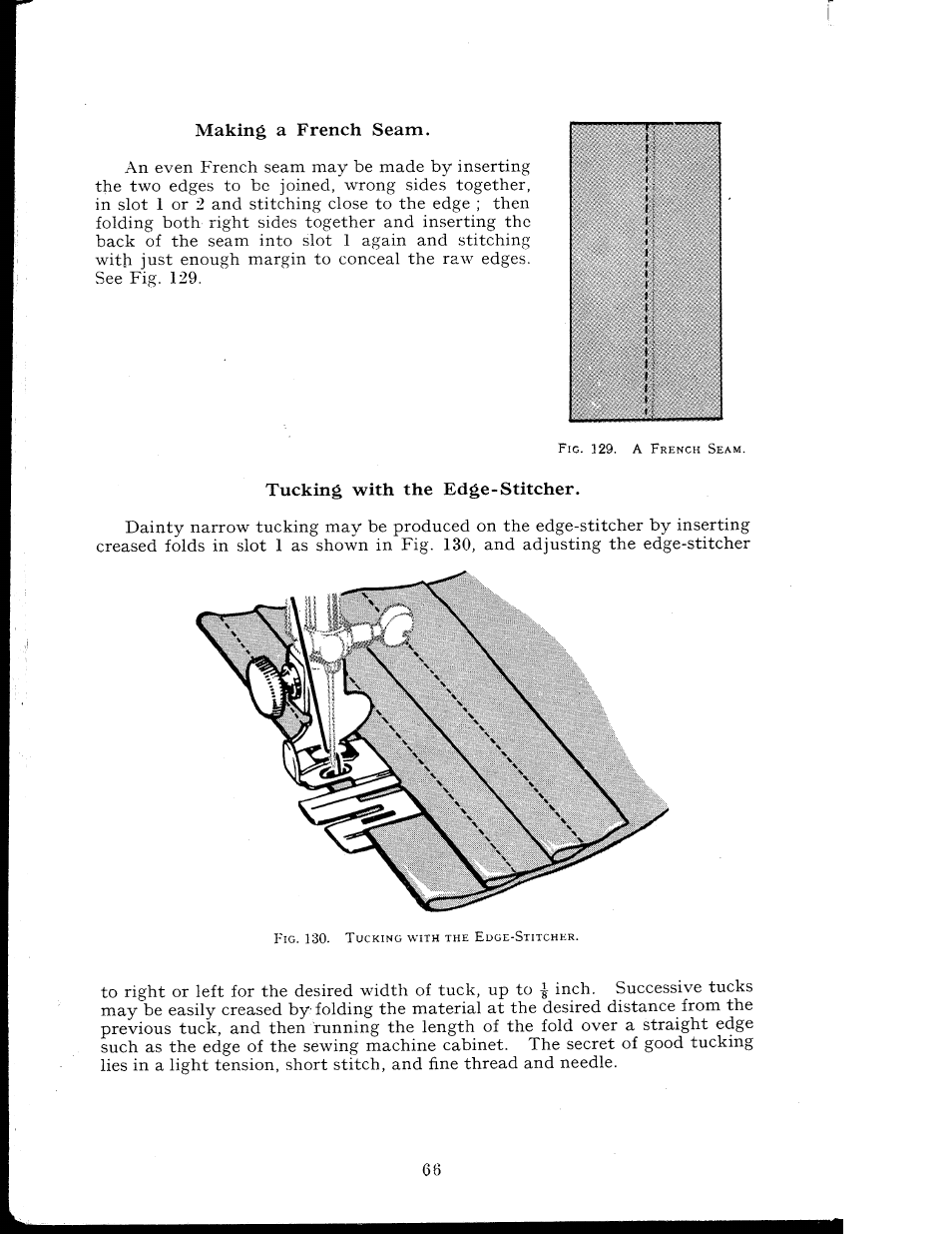 Making a french seam, Tucking with the edge-stitcher | SINGER 404K User Manual | Page 66 / 78