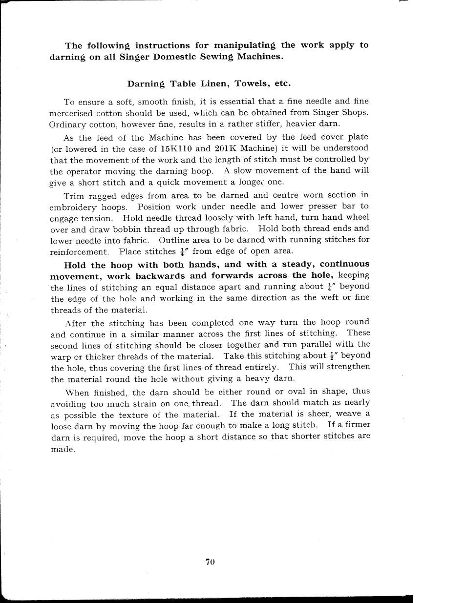 Darning table linen, towels, etc | SINGER 404K User Manual | Page 70 / 78