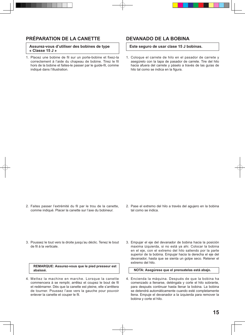 Préparation de la canette, Devanado de la bobina | SINGER 160 User Manual | Page 17 / 60