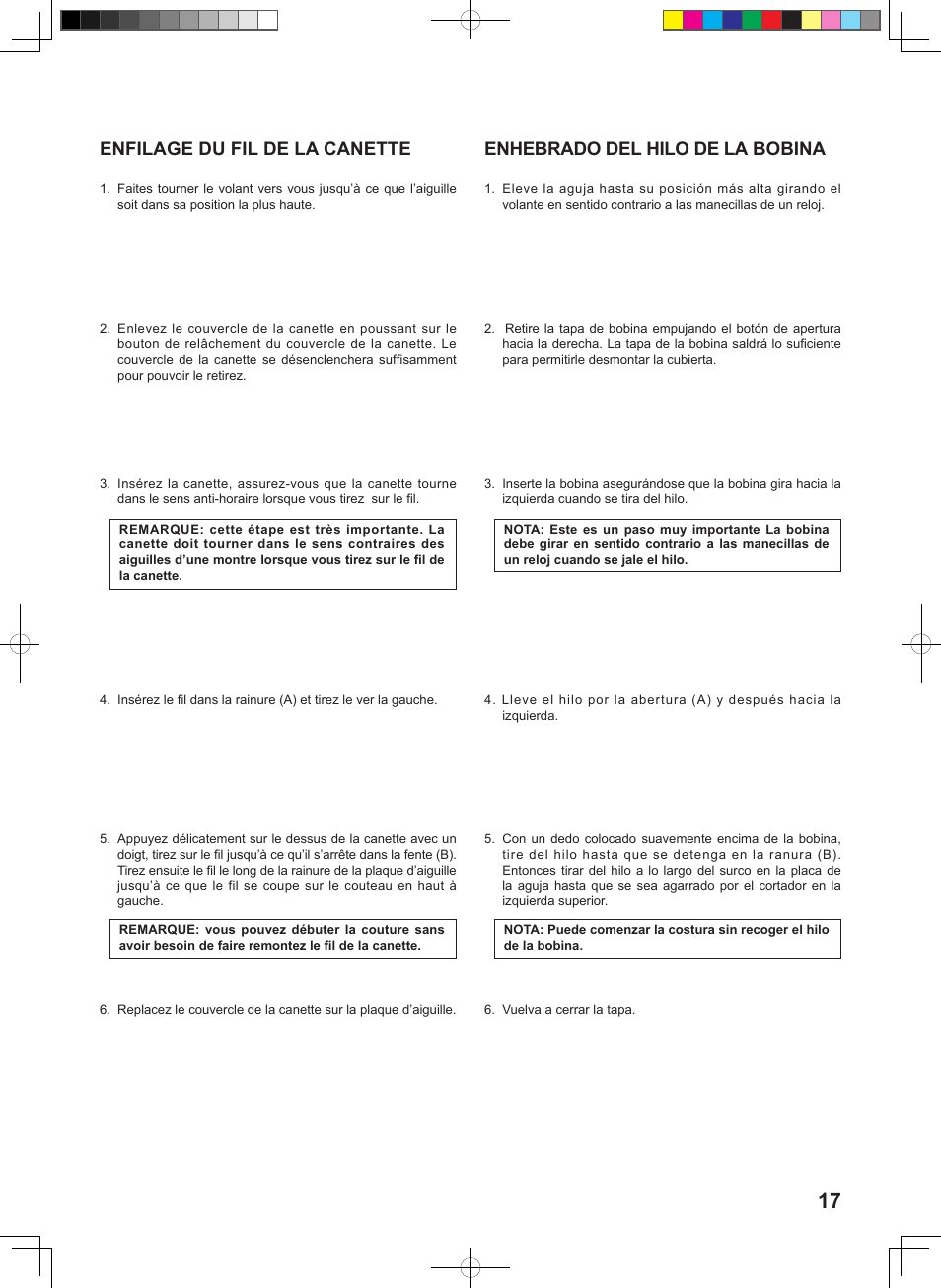 Enhebrado del hilo de la bobina, Enfilage du fil de la canette | SINGER 160 User Manual | Page 19 / 60