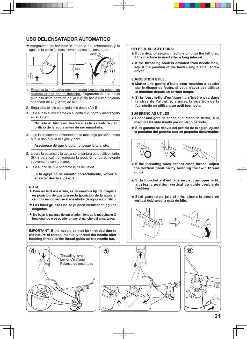 Uso del ensatador automatico | SINGER 160 User Manual | Page 23 / 60
