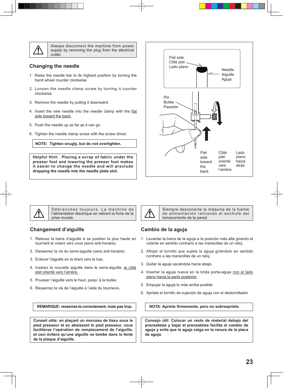 Cambio de la aguja, Changement d’aiguille, Changing the needle | SINGER 160 User Manual | Page 25 / 60