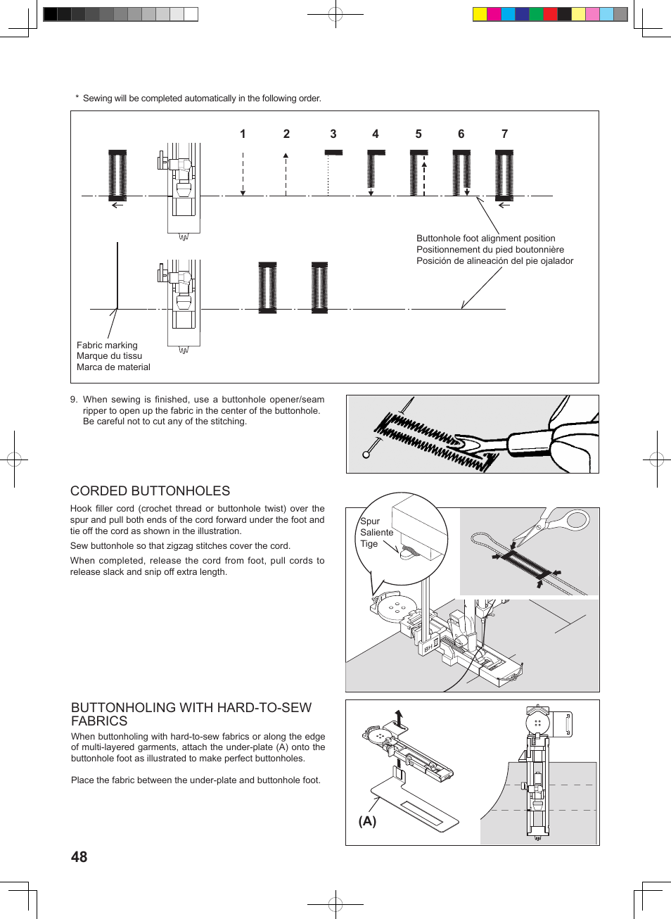 Corded buttonholes, A) buttonholing with hard-to-sew fabrics | SINGER 160 User Manual | Page 50 / 60