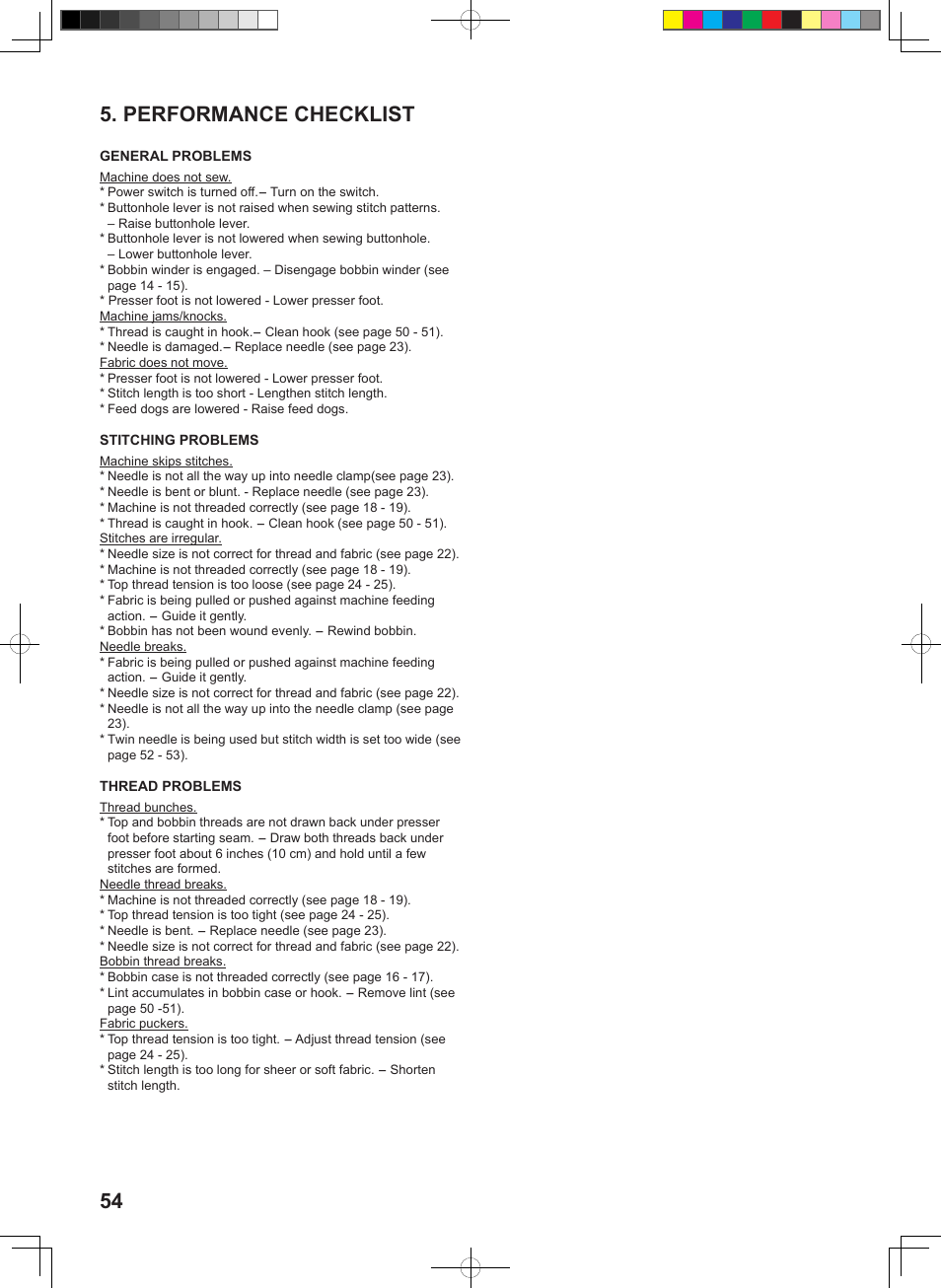 54 5. performance checklist | SINGER 160 User Manual | Page 56 / 60