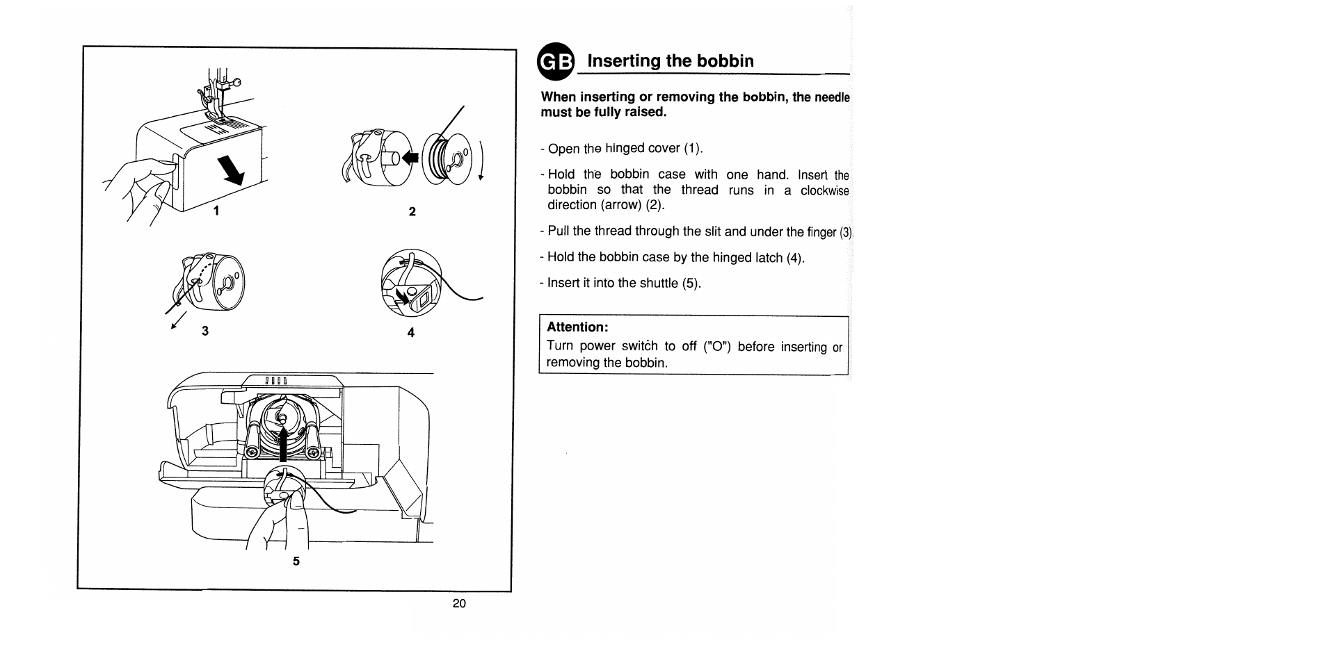 Inserting the bobbin, Attention | SINGER 1725 User Manual | Page 28 / 84