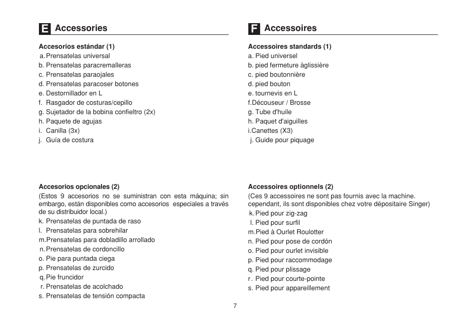 Accessories accessoires | SINGER 1732 Esteem User Manual | Page 14 / 88