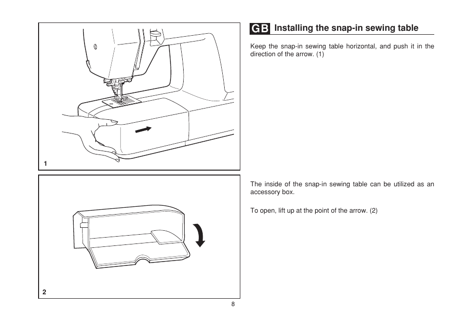 Installing the snap-in sewing table | SINGER 1732 Esteem User Manual | Page 15 / 88