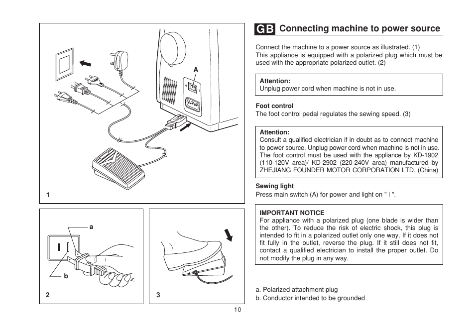 Connecting machine to power source | SINGER 1732 Esteem User Manual | Page 17 / 88