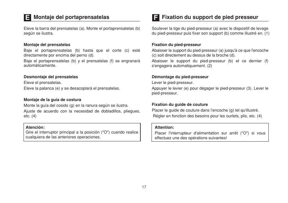 Montaje del portaprensatelas, Fixation du support de pied presseur | SINGER 1732 Esteem User Manual | Page 24 / 88