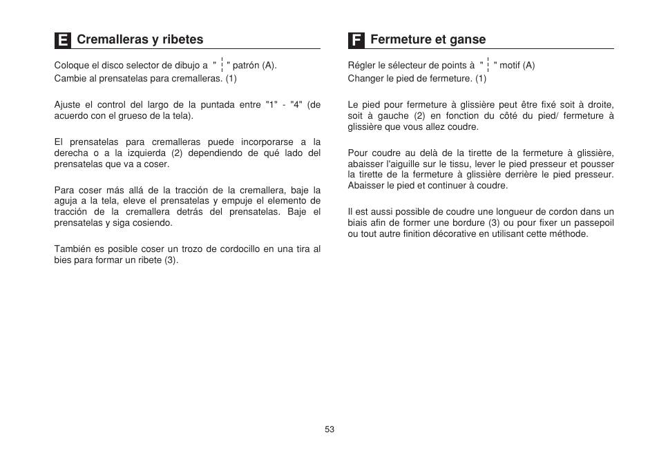 Cremalleras y ribetes, Fermeture et ganse | SINGER 1732 Esteem User Manual | Page 60 / 88