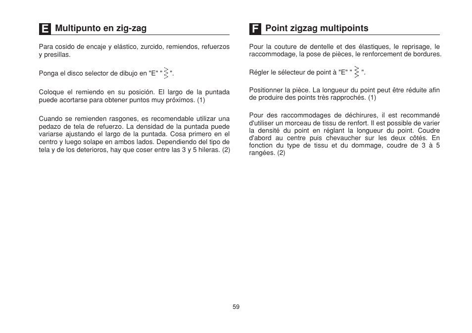 Multipunto en zig-zag, Point zigzag multipoints | SINGER 1732 Esteem User Manual | Page 66 / 88
