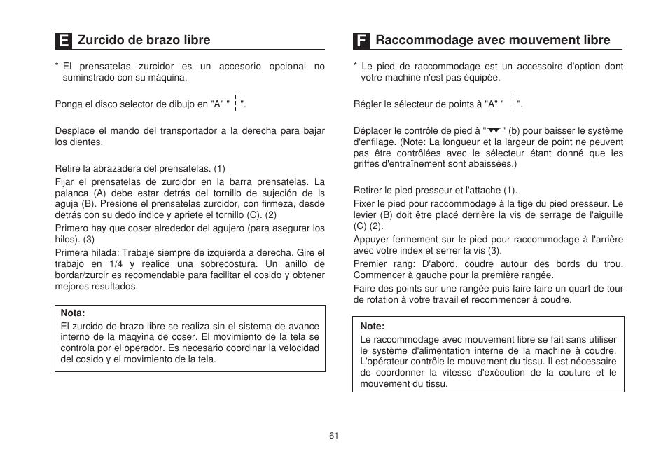 Zurcido de brazo libre, Raccommodage avec mouvement libre | SINGER 1732 Esteem User Manual | Page 68 / 88