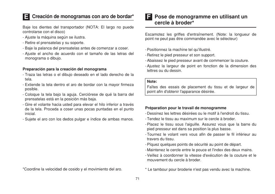 Creación de monogramascon aro de bordar, Pose de monogramme en utilisant un cercle à broder | SINGER 1732 Esteem User Manual | Page 78 / 88