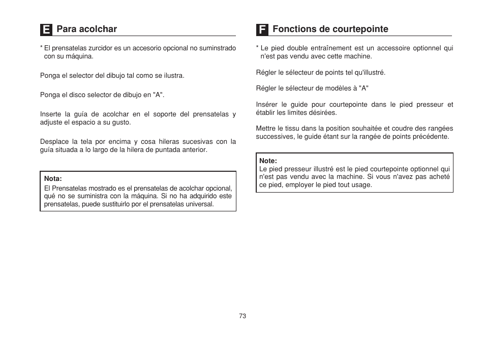 Para acolchar fonctions de courtepointe | SINGER 1732 Esteem User Manual | Page 80 / 88