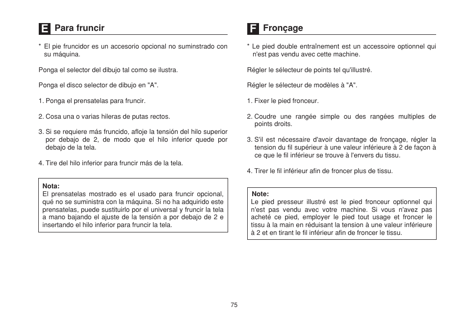 Para fruncir fronçage | SINGER 1732 Esteem User Manual | Page 82 / 88