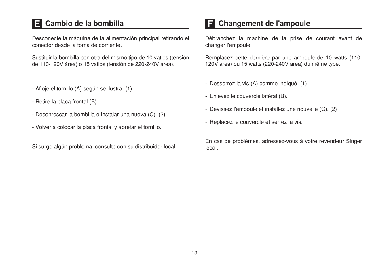 Cambio de la bombilla changement de l'ampoule | SINGER 1748 User Manual | Page 20 / 96