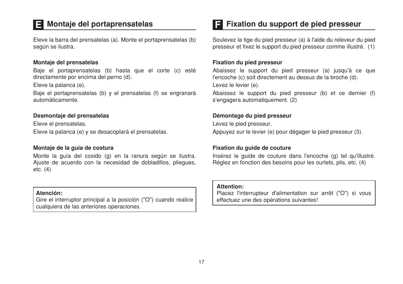 Montaje del portaprensatelas, Fixation du support de pied presseur | SINGER 1748 User Manual | Page 24 / 96