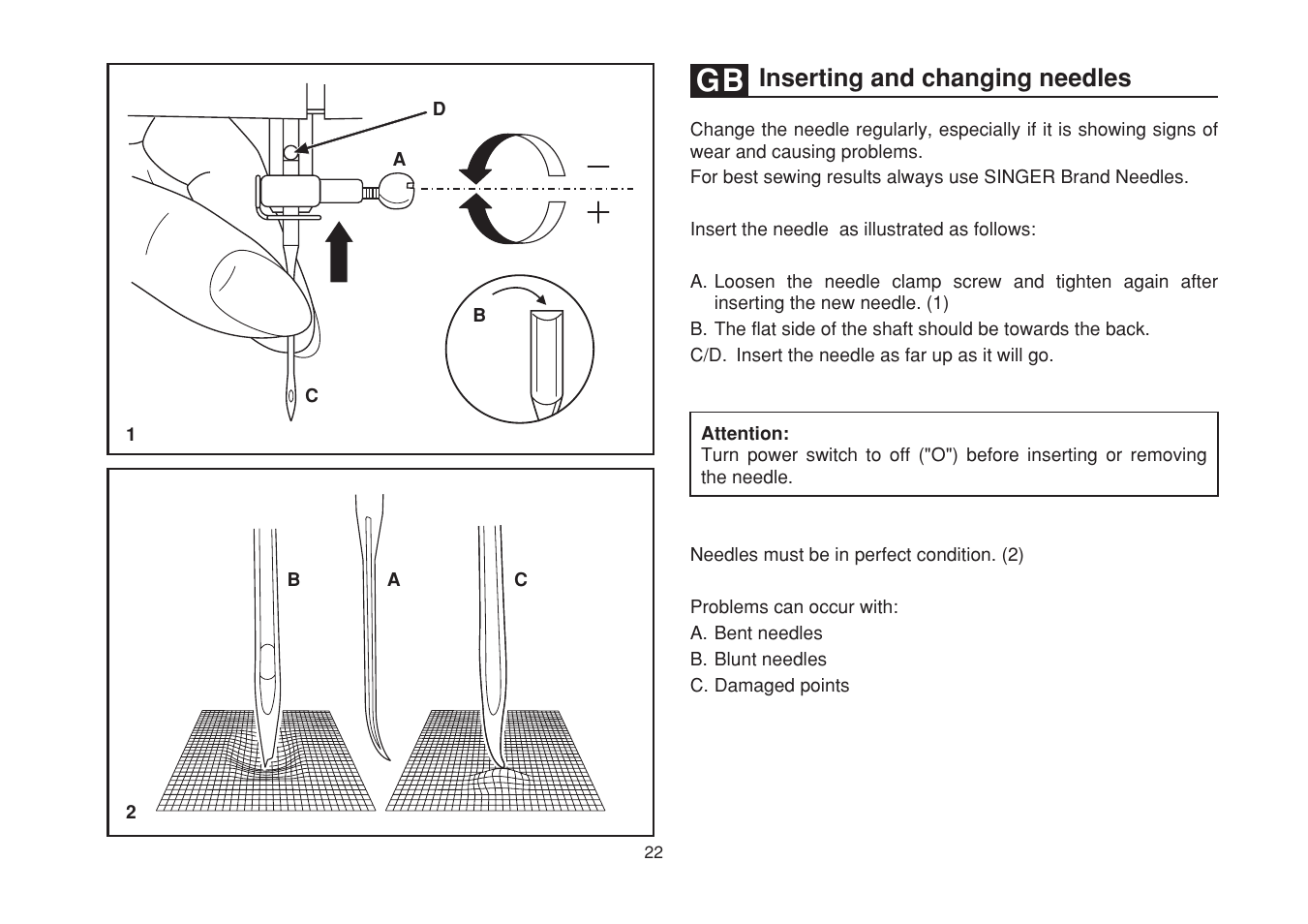 Inserting and changing needles | SINGER 1748 User Manual | Page 29 / 96