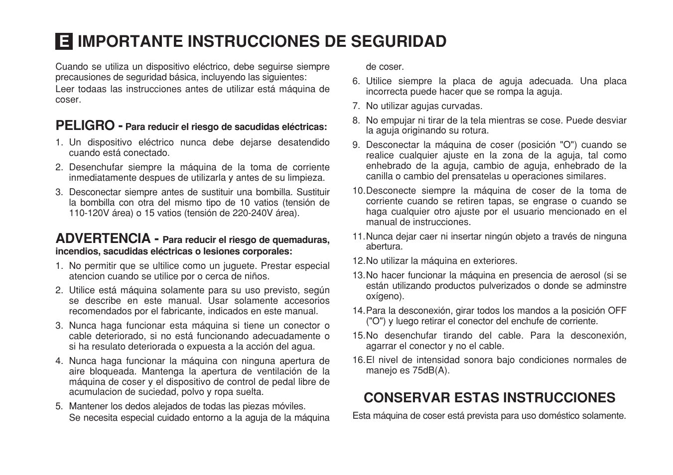 Eimportante instrucciones de seguridad | SINGER 1748 User Manual | Page 3 / 96