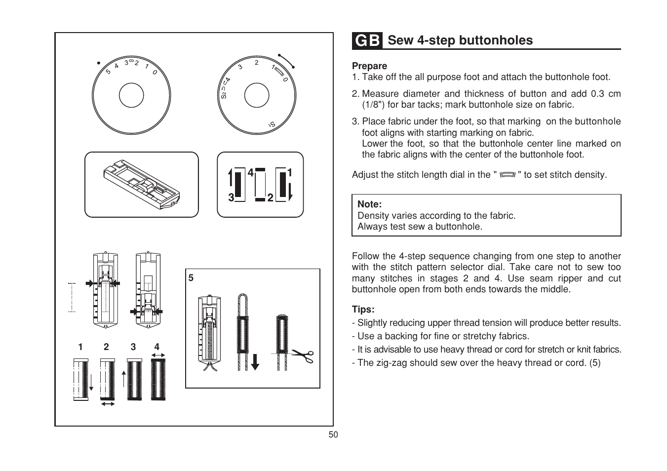 Sew 4-step buttonholes | SINGER 1748 User Manual | Page 57 / 96