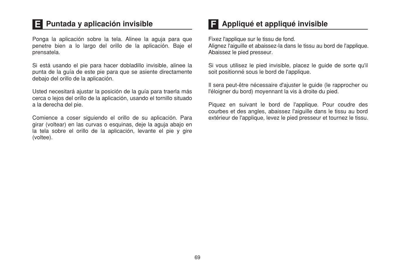 Appliqué et appliqué invisible, Puntada y aplicación invisible | SINGER 1748 User Manual | Page 76 / 96