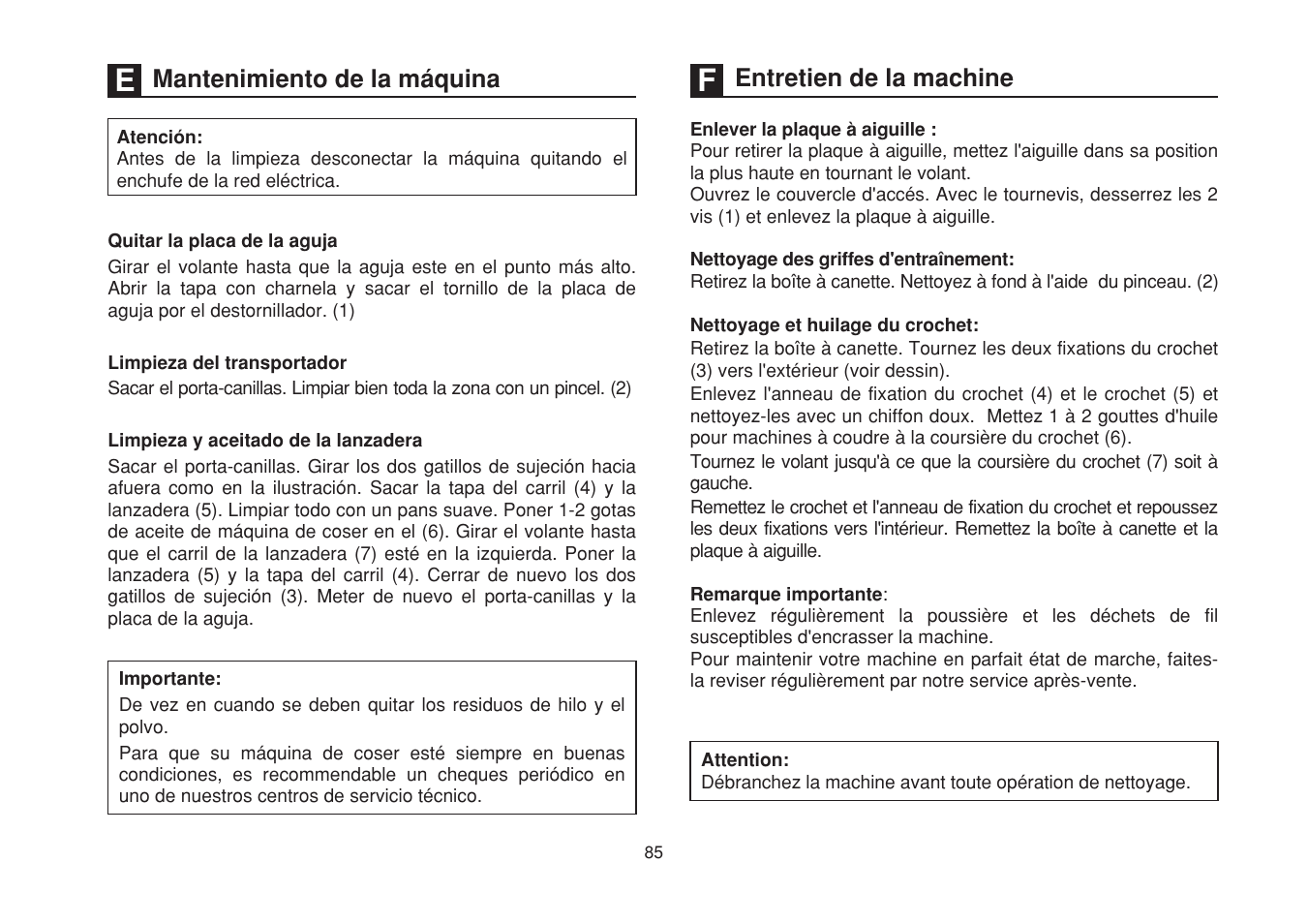 Entretien de la machine, Mantenimiento de la máquina | SINGER 1748 User Manual | Page 92 / 96